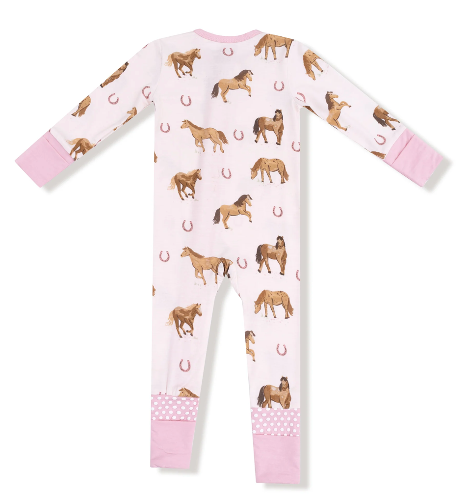 2 Way Zip Convertible Romper Pink Horses