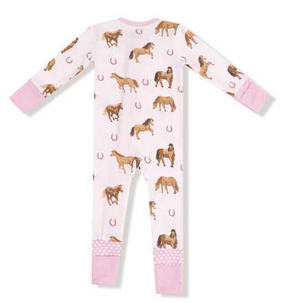 2 Way Zip Convertible Romper Pink Horses