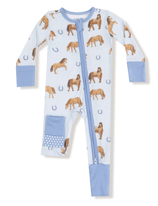 2 Way Zip Convertible Romper Blue Horses