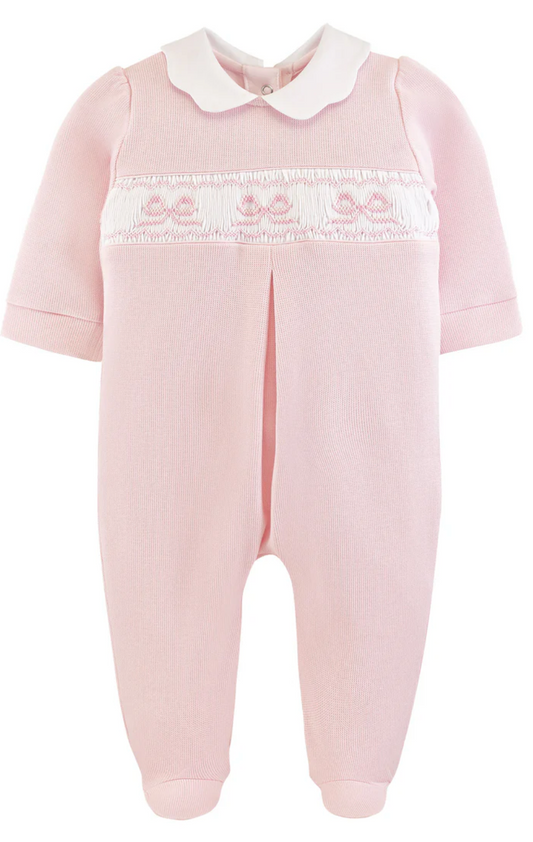 English Knot Pink Smocked Collared Footie