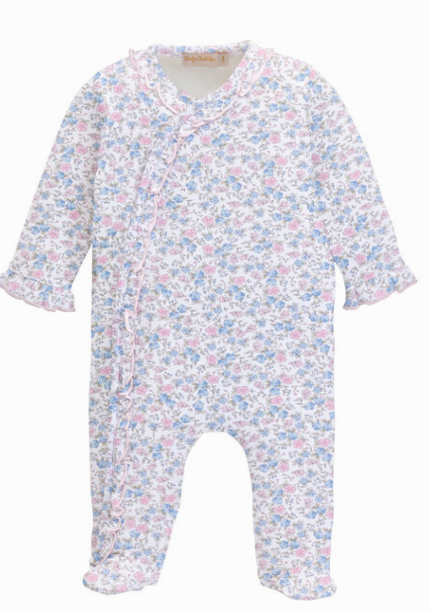 Tiny Soft Floral Footie with Ruffles