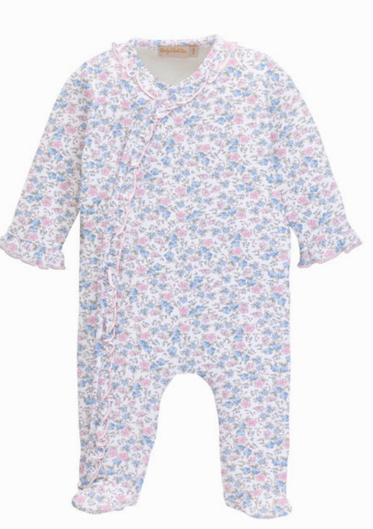 Tiny Soft Floral Footie with Ruffles