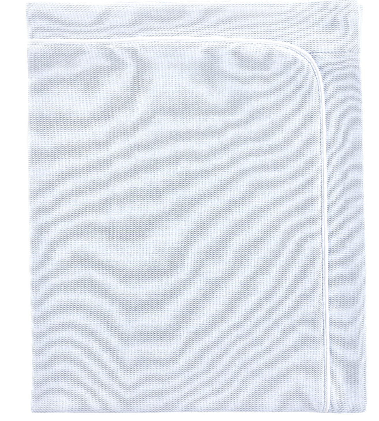 The English Knot Blanket by Baby Club Chic is a light blue baby blanket with rounded corners and a subtle textured pattern, crafted from luxurious Peruvian Pima Cotton.