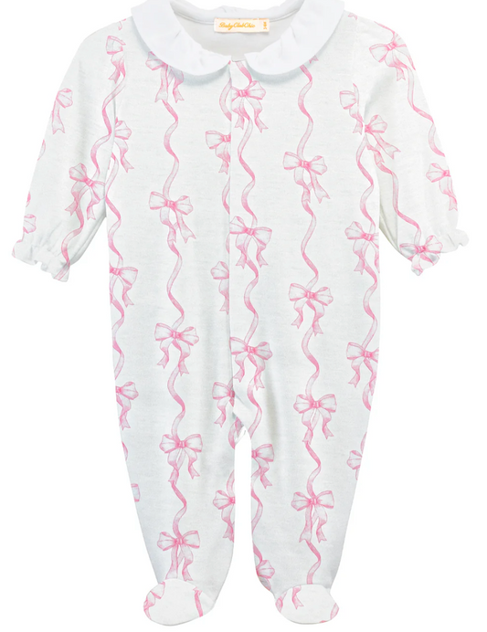 Coquette Bows Printed Footie with Round Collar