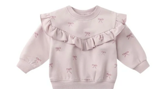 Ruffle Fleece Sweatshirt with Bow Print