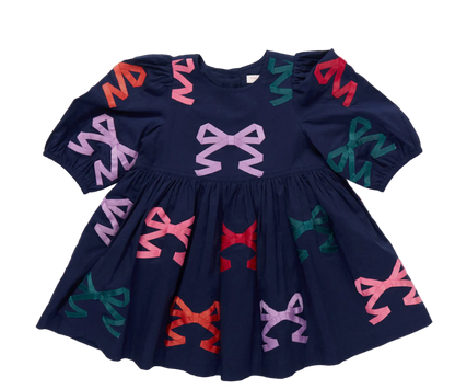 Girls Brooke Dress - Multi Bow Applique