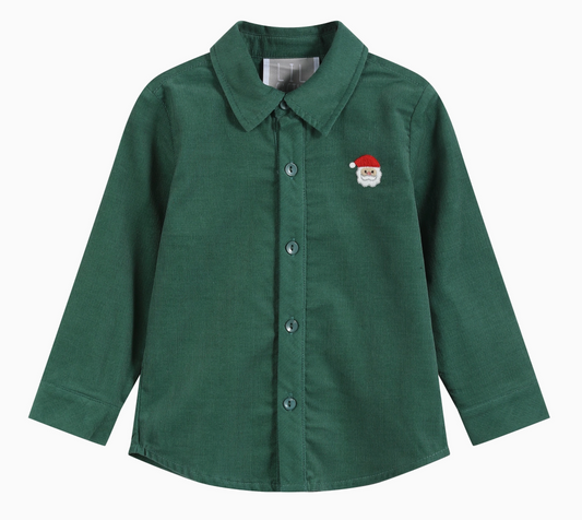 Green Velvet Santa Button-Up