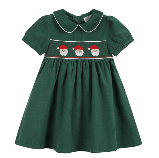 Green Velvet Smocked Santa Dress
