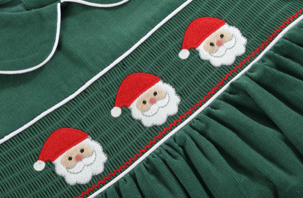 Green Velvet Smocked Santa Dress