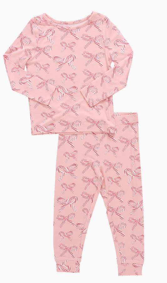 Kids Bamboo PJ Set - Candy Cane Bows