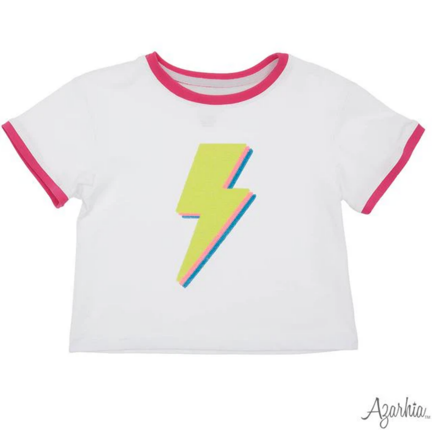 Yellow Sequin Lightning Bolt on Hot Pink Tee