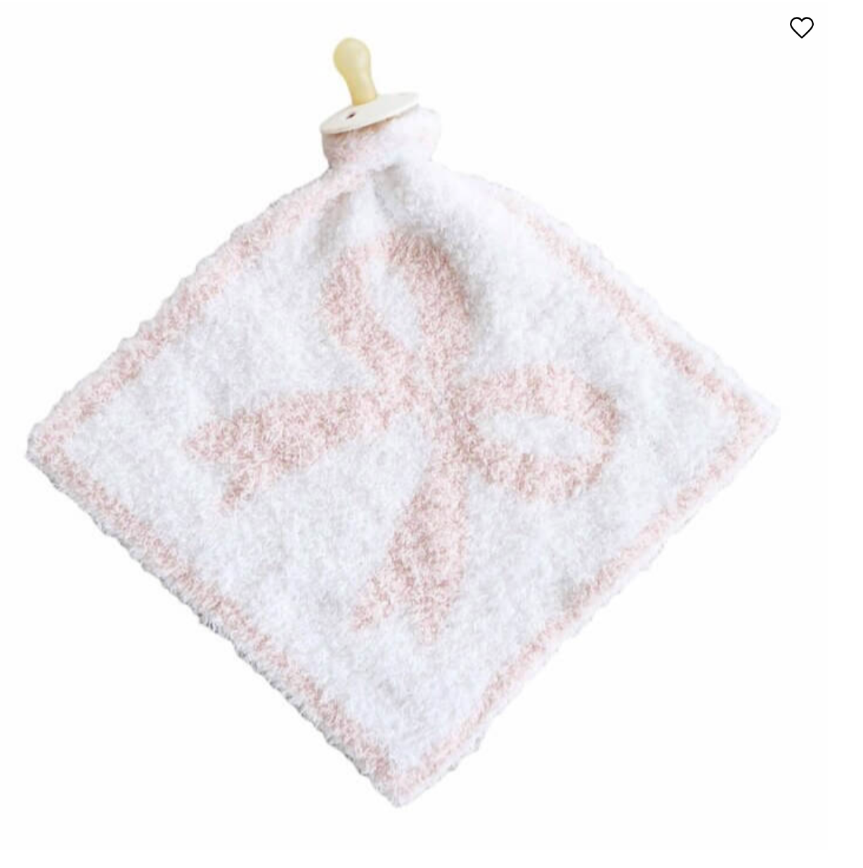 The Cadden Lane CuddleLane™ Luxe Lovey | Bows is a white plush security blanket featuring a light pink bow design and an attached pacifier holder for extra comfort.