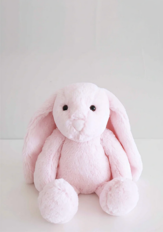 The Caden Lane Large Cuddle Plush Friends | Honey Bunny is a soft, light pink bunny with long floppy ears and black button eyes—an adorable, machine washable plush that's the perfect gift for newborns.