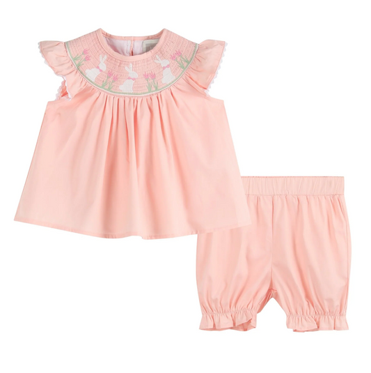 Light Pink Easter Bunny Smocked Bishop Set