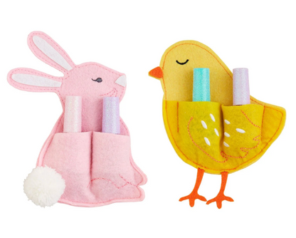 These felt holders, shaped like a pink bunny and yellow chick, each include two pockets with colorful chalk. Pair them with mudpie's Easter Nail Polish Sets for a cheerful holiday gift.