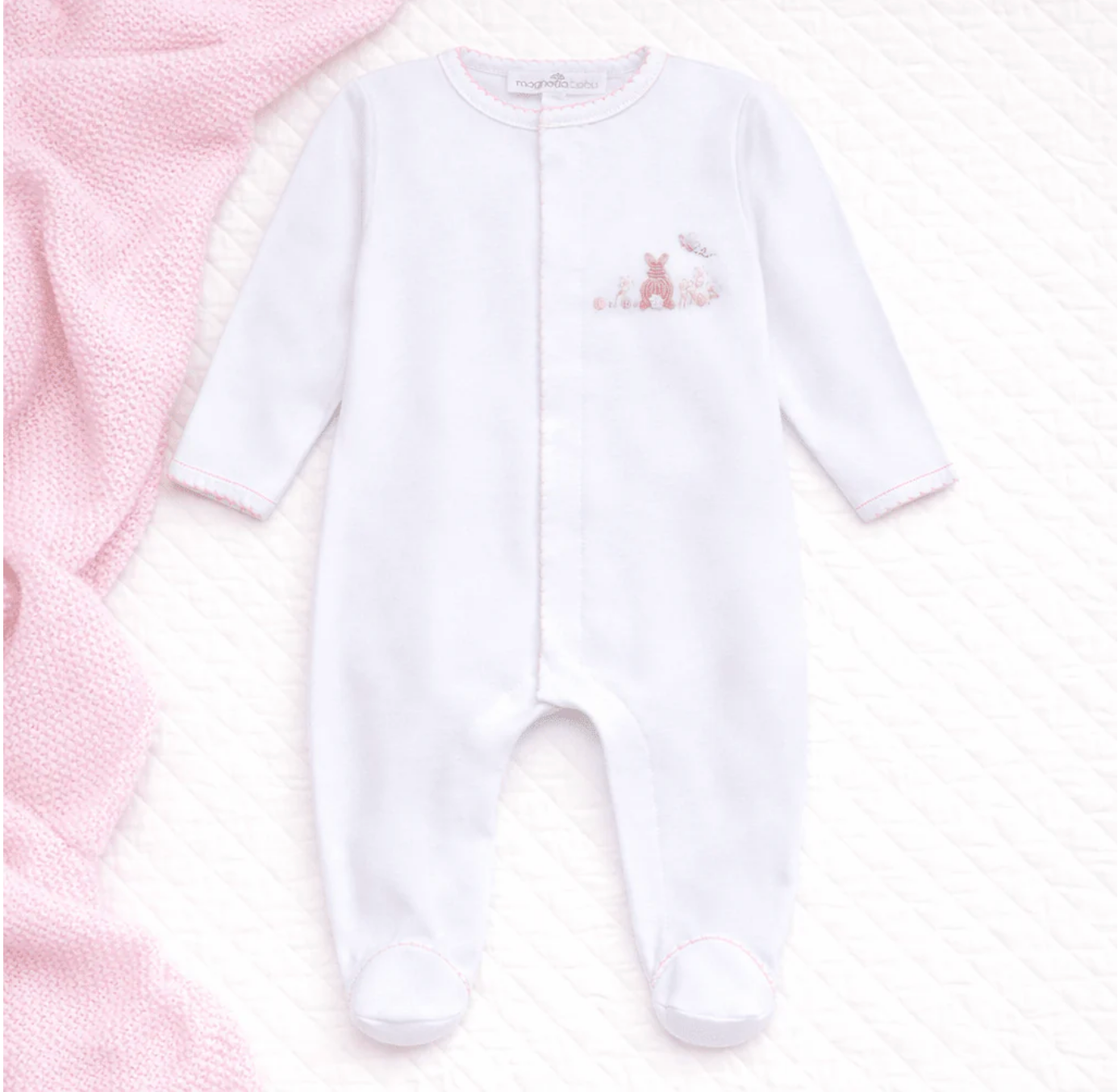 Bunny’s Basket Zip Footie- Pink