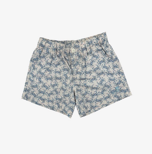 watercolor crab patterned shorts on a white background