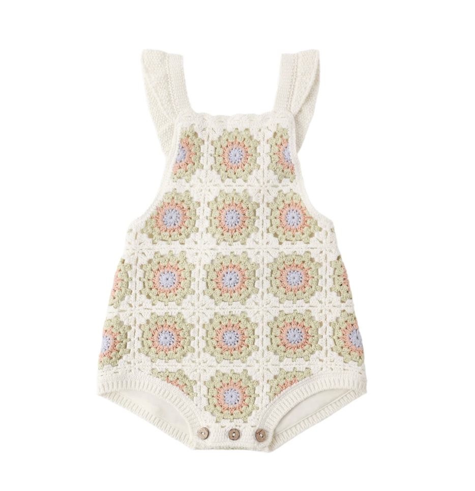Citron Daisy Crochet Romper