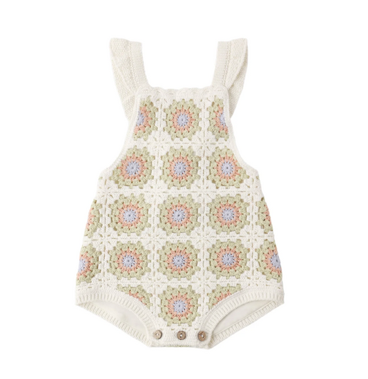 Citron Daisy Crochet Romper