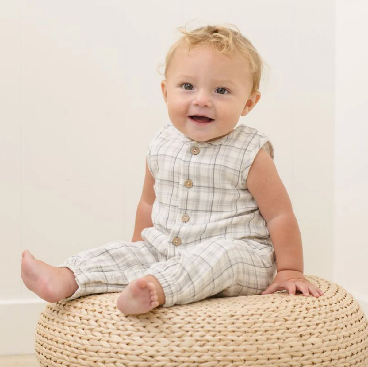 Blue Plaid Woven Jumpsuit