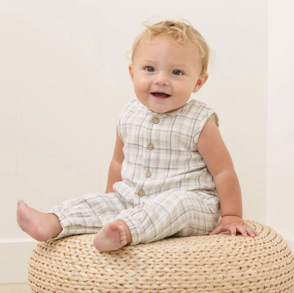 Blue Plaid Woven Jumpsuit