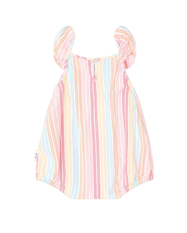 Pastel striped swimsuit on a light pink background