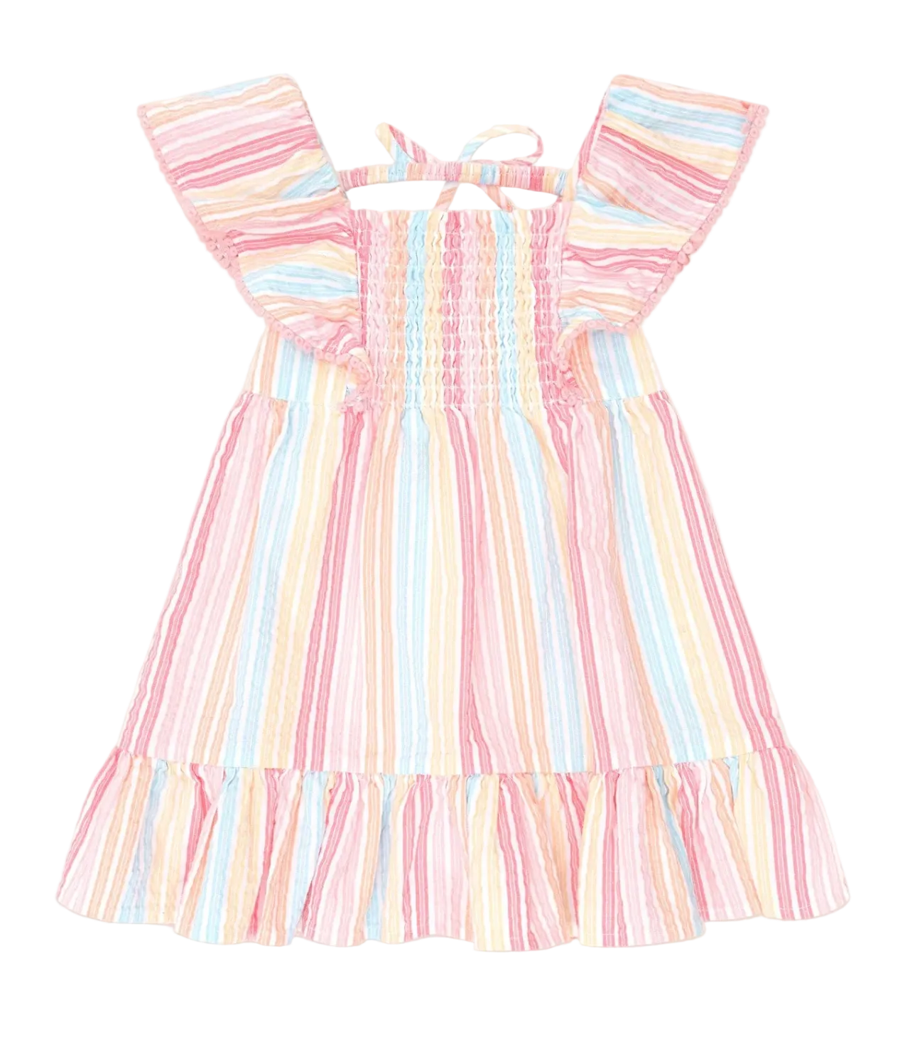Pastel striped dress on a light pink background