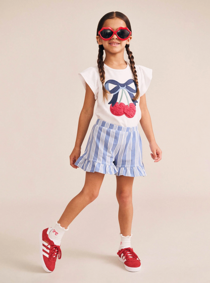 Cherry Bow Frill Sleeve Tee