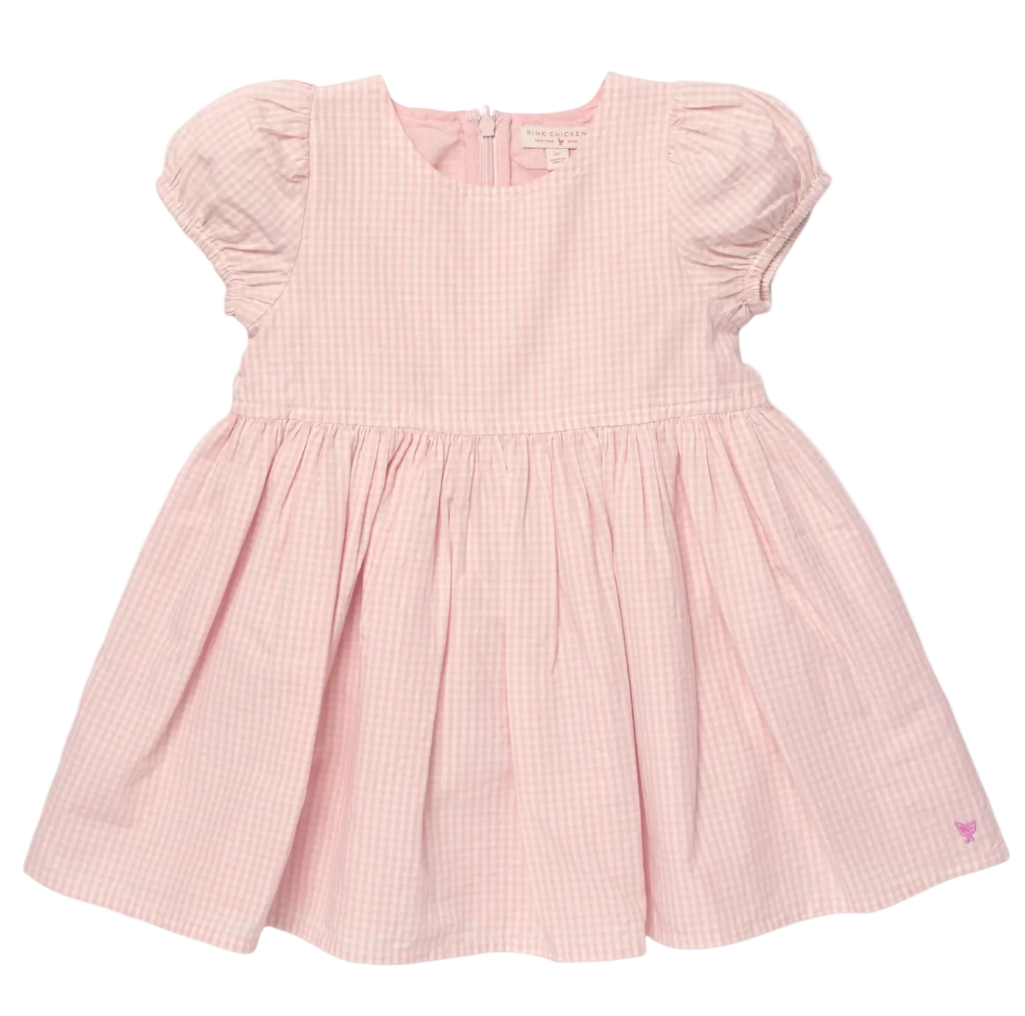 Pink checkered dress on a white background