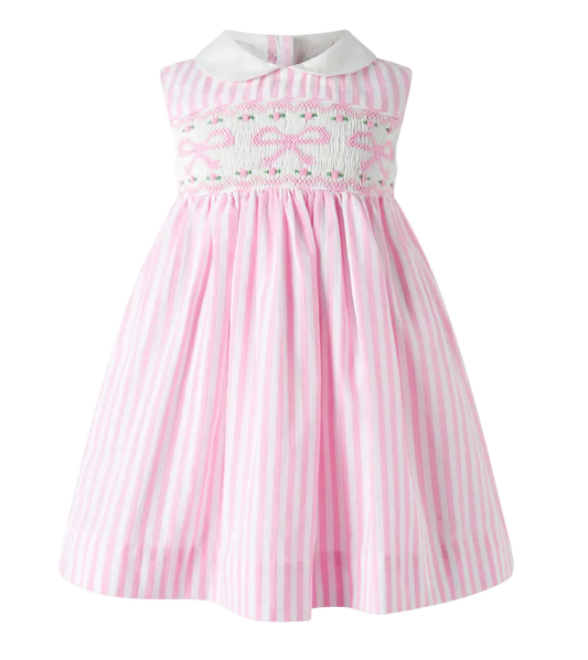 Bow Smocked Striped Dress and Bloomers