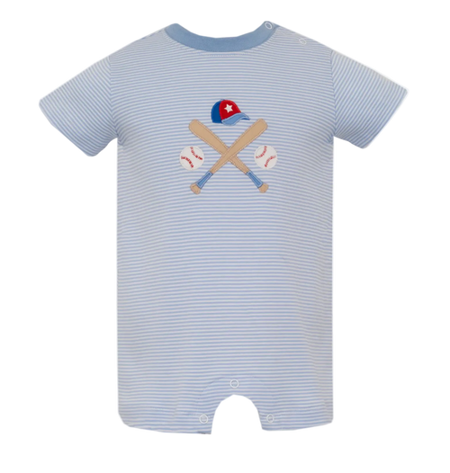 Light Blue Stripe Baseball Short Romper