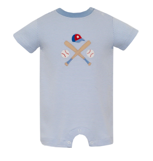 Light Blue Stripe Baseball Short Romper