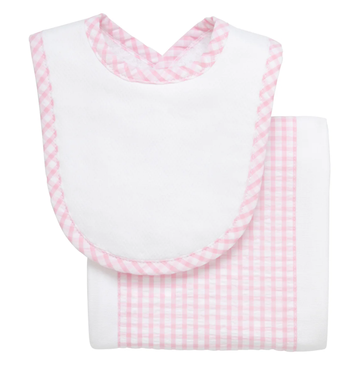 Pink Big Check Drooler Bib & Burp Set