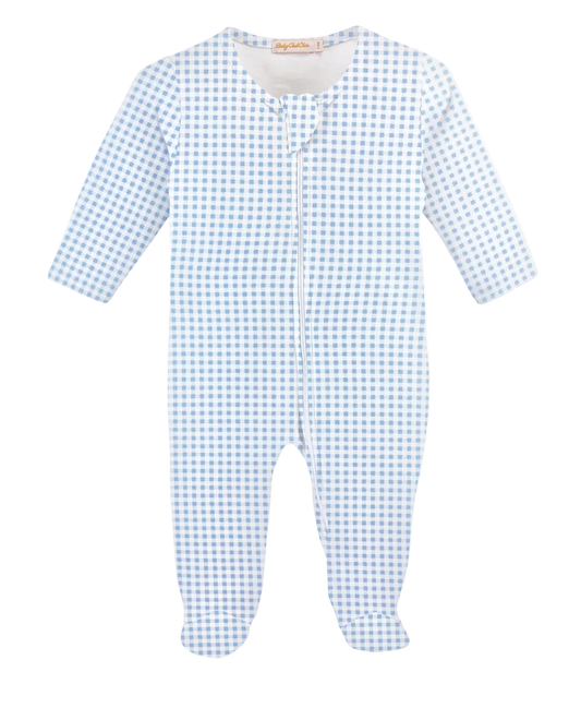 Light Blue Minichecks Zipped Footie