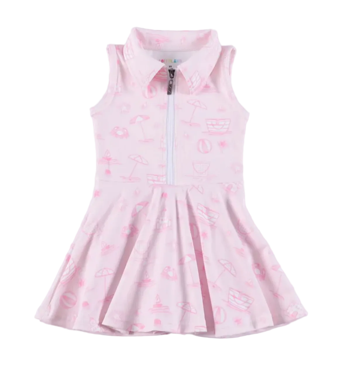 Pink dress with white zipper on a light gray background