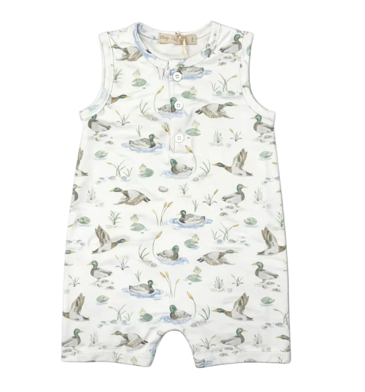 Baby romper with duck pattern on a white background
