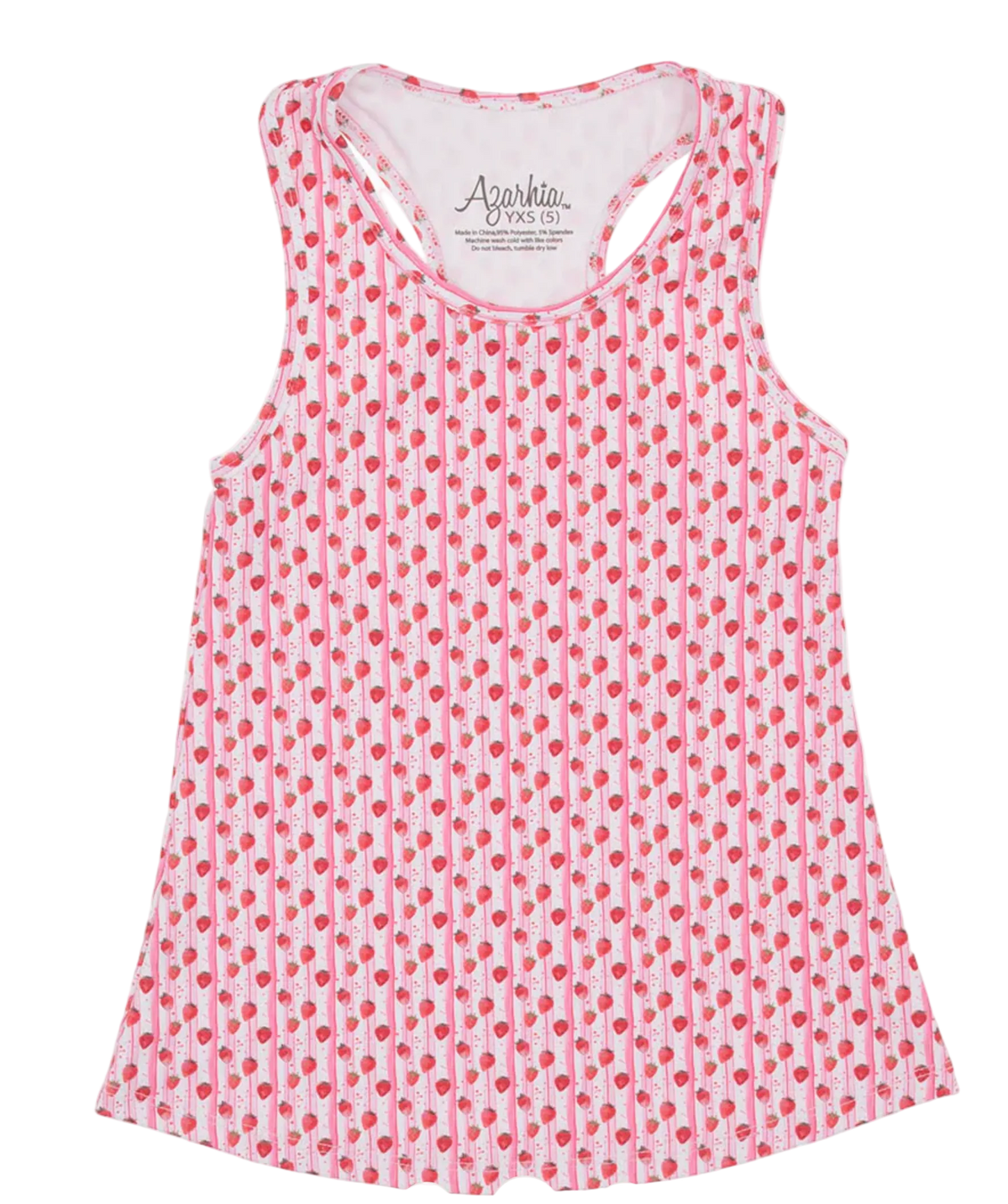 Pink tank top with red pattern on a white background