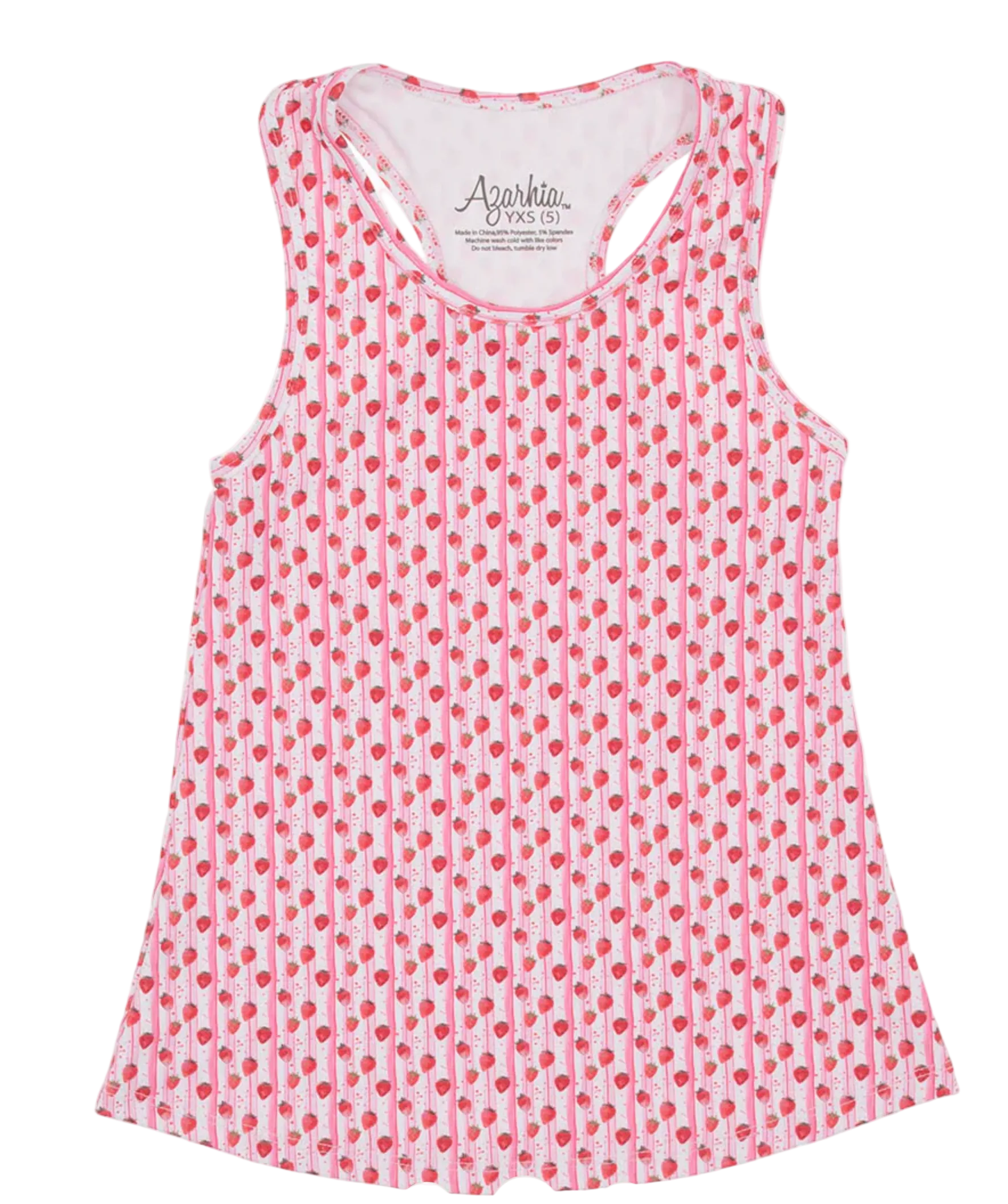 Pink tank top with red pattern on a white background