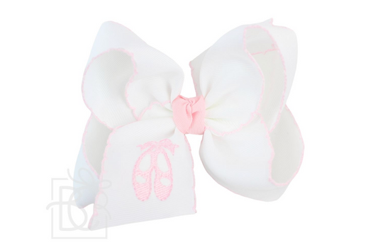 Embroidered Ballet Shoes Crochet Edge Bow