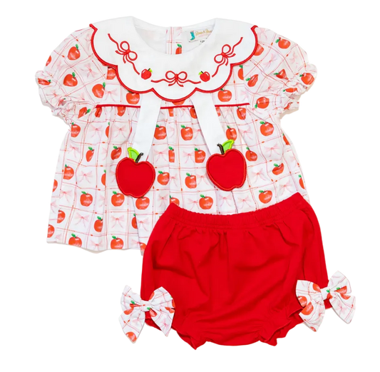 Girls Red Apple Bloomers Set