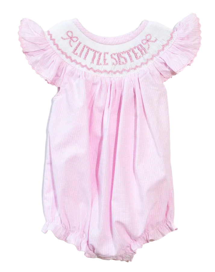 Smocked Little Sister Pink Gingham Bubble