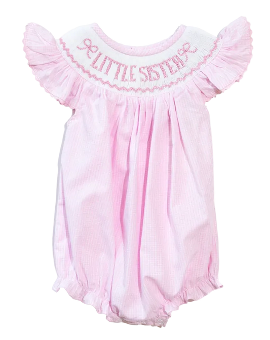Smocked Little Sister Pink Gingham Bubble