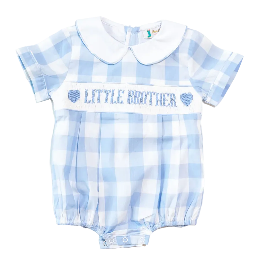 Smocked Little Brother Blue Check Bubble