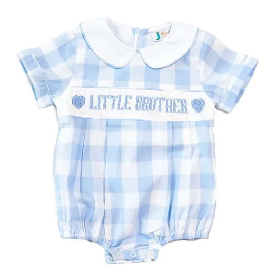 Smocked Little Brother Blue Check Bubble