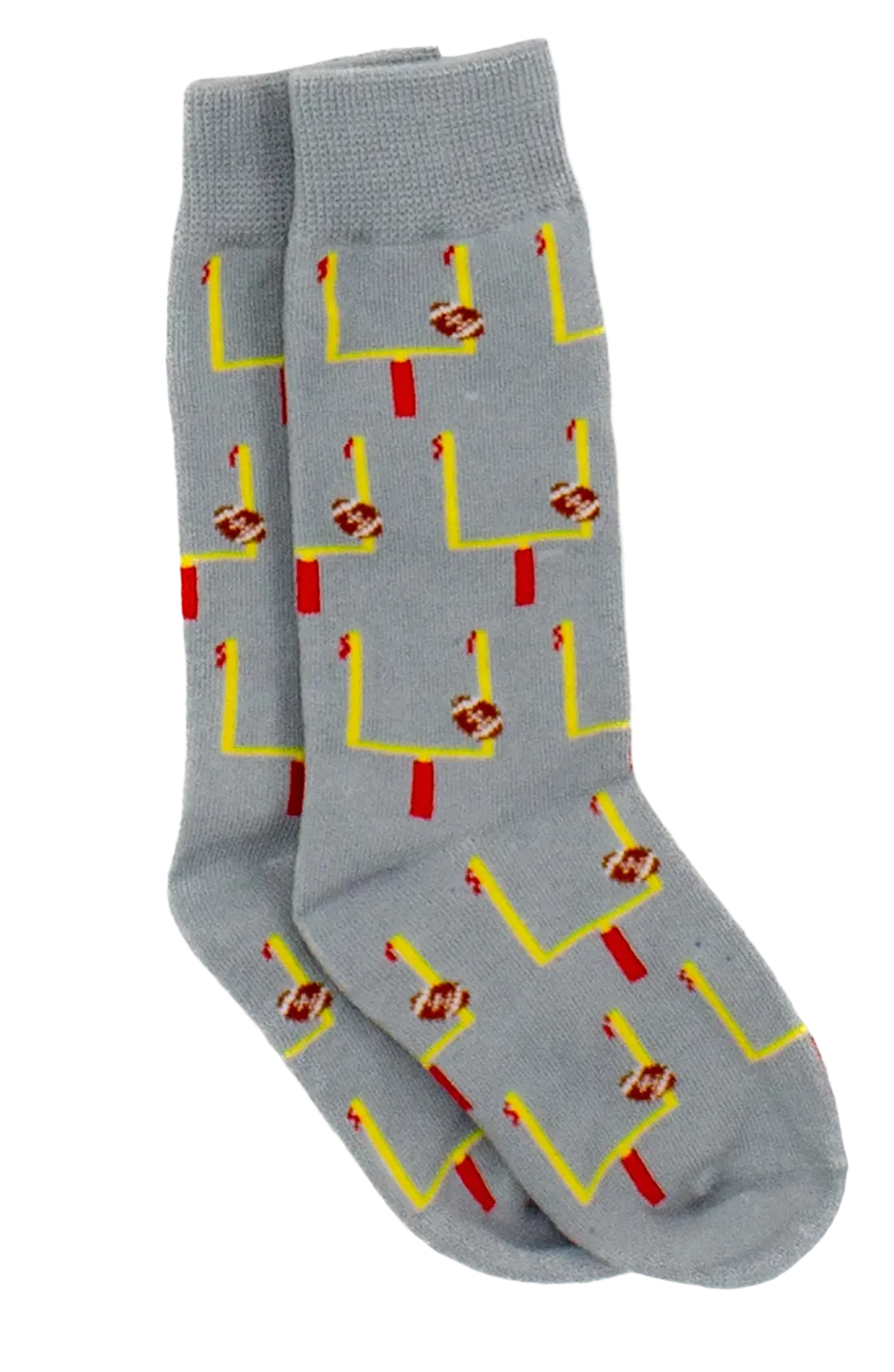 Gray socks with football field design on a white background