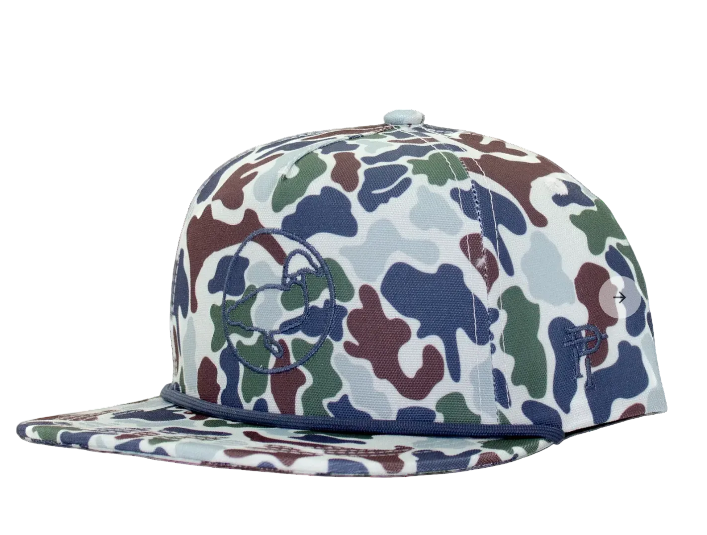 Camouflage-patterned cap on a white background