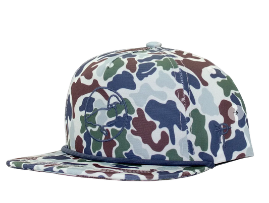 Camouflage-patterned cap on a white background