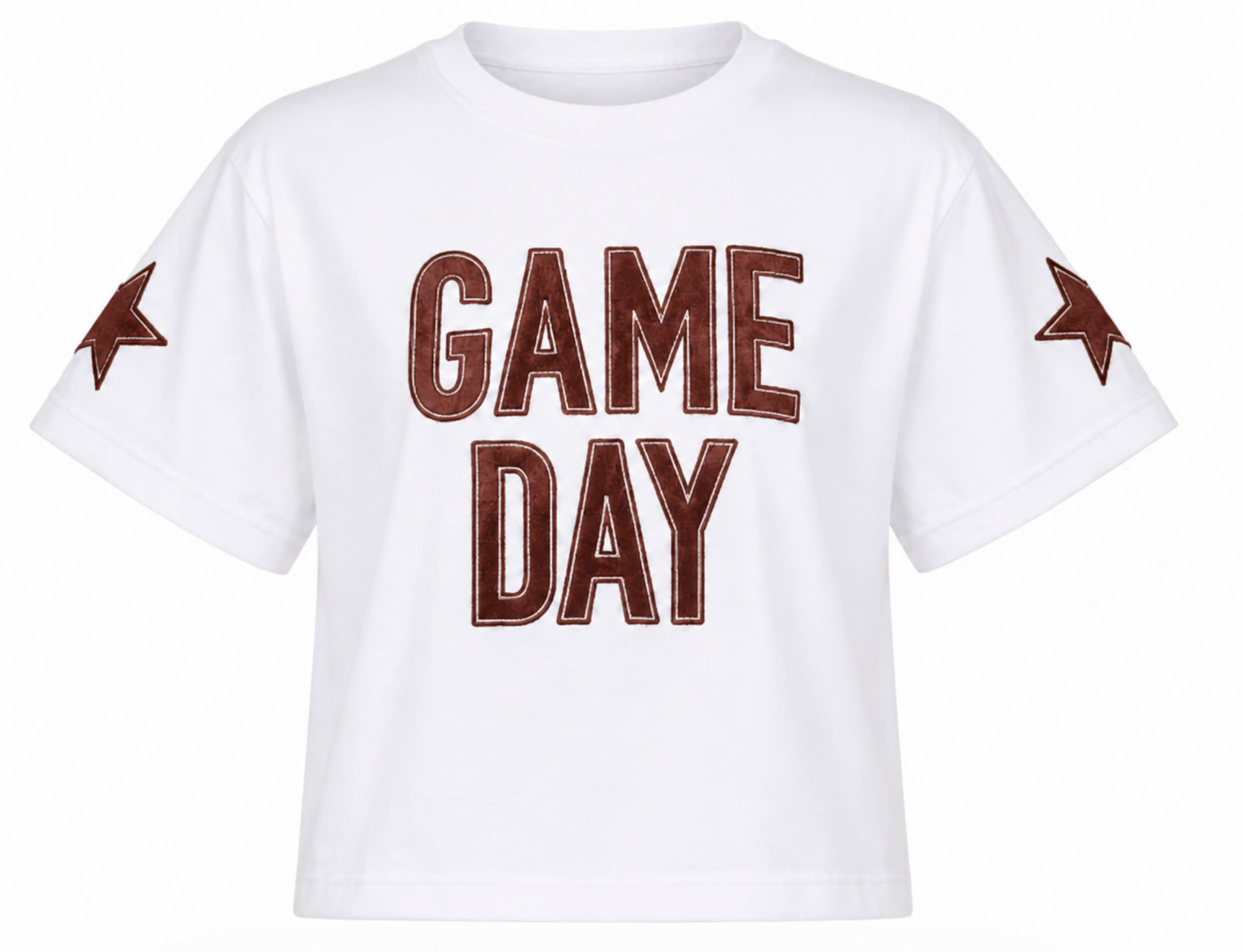 GAME DAY across the front in maroon with maroon stars on the sleeves