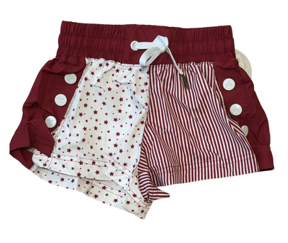 maroon stars and stripes shorts, with draw string and buttons