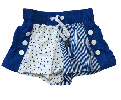 Royal blue stars and stripes shorts, with draw string and buttons